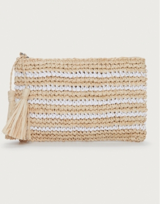 Stripe Raffia Pouch