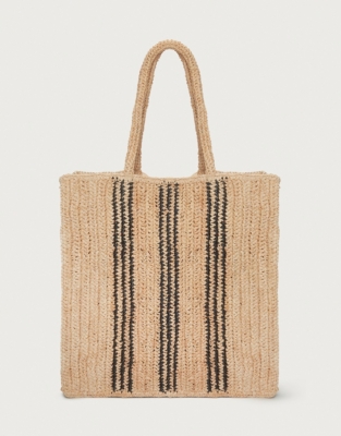 Stripe Raffia Tote Bag