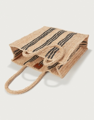 Stripe Raffia Tote Bag