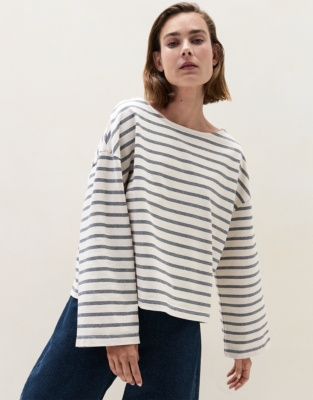 Stripe Slash Neck Stripe Top - Navy Stripe