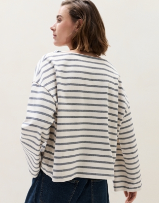 Stripe Slash Neck Stripe Top - Navy Stripe