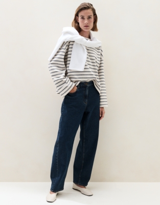 Stripe Slash Neck Stripe Top - Navy Stripe