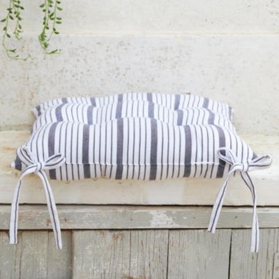 The White Company Blue Stripe Tufted Seat Pad, Natural, Size: 3.1x16.9x16.9