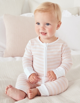 Stripe Zip Sleepsuit (024mths) Baby & Children The White Company UK