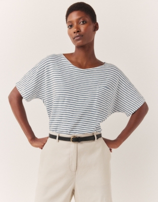 Striped Boxy Front Pocket Jersey Tee