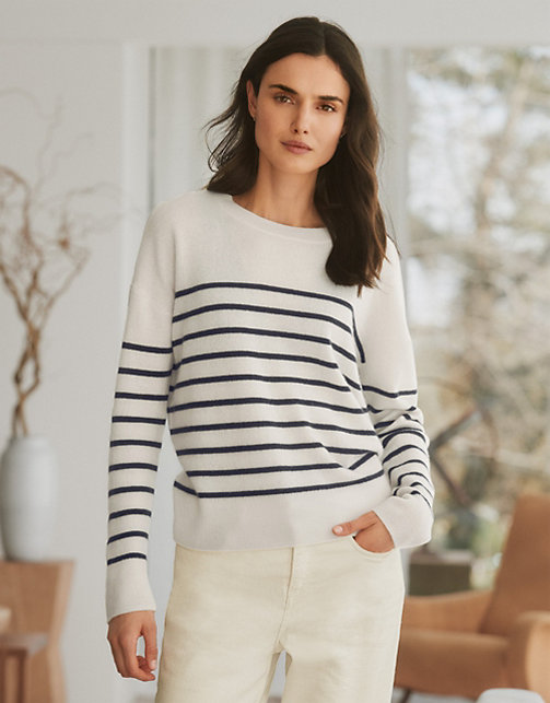 Tilbageholdelse Politik Blændende Striped Cashmere Crew-Neck Sweater | All Clothing Sale | The White Company  US