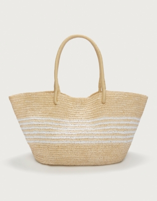 Striped straw tote sale