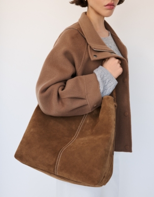 Suede Carry All Contrast Stitch Tote
