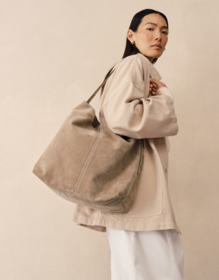 Suede Carry All Contrast Stitch Tote