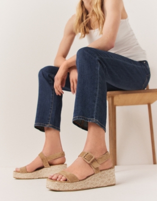 Suede Contrast Wedge Espadrille Sandal