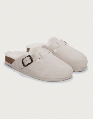 Suede Corkbed Mule Slippers - Pale Gray