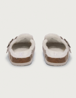 Suede Corkbed Mule Slippers - Pale Grey