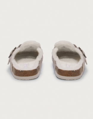 Suede Corkbed Mule Slippers - Pale Grey