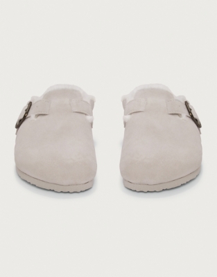 Suede Corkbed Mule Slippers - Pale Grey