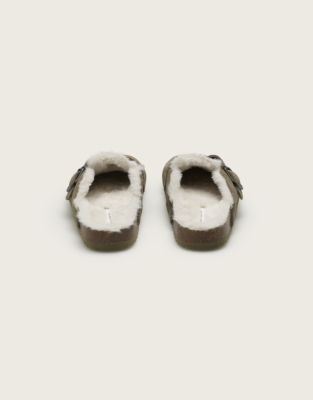 Suede Corkbed Mule Slippers - Olive