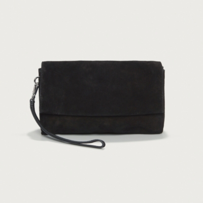 Suede Double Pouch Wristlet Clutch Bag