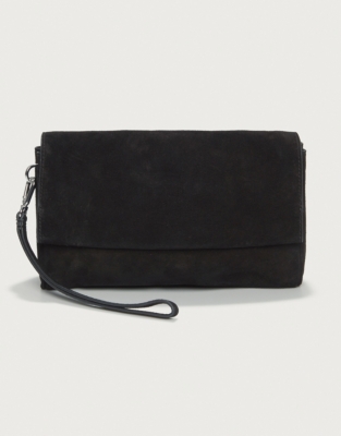 Suede Double Pouch Wristlet Clutch Bag