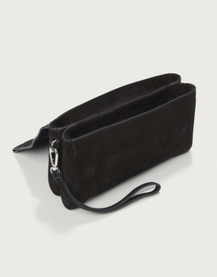 Suede Double Pouch Wristlet Clutch Bag