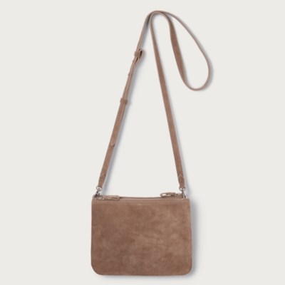 Suede Double Zip Pouch Crossbody Bag