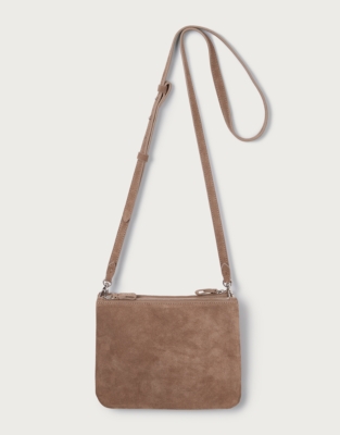 Suede Double Zip Pouch Crossbody Bag