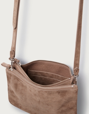 Suede Double Zip Pouch Crossbody Bag