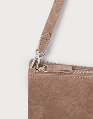 Suede Double Zip Pouch Crossbody Bag