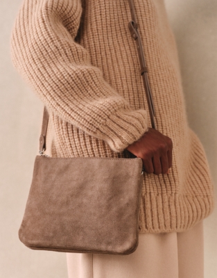 Suede Double Zip Pouch Crossbody Bag