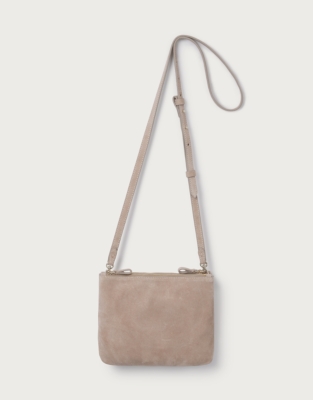 Suede Double Zip Pouch Crossbody Bag - Neutral
