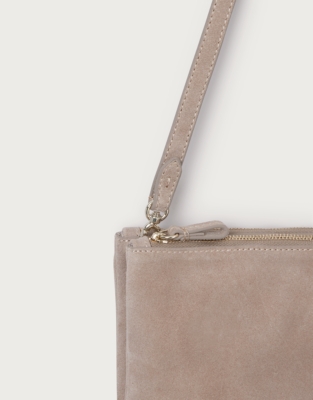 Suede Double Zip Pouch Crossbody Bag - Neutral