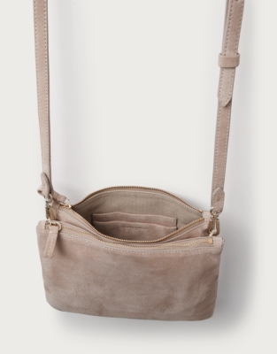 Suede Double Zip Pouch Crossbody Bag - Neutral