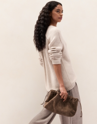 Suede Drawstring Clutch - Milk Chocolate