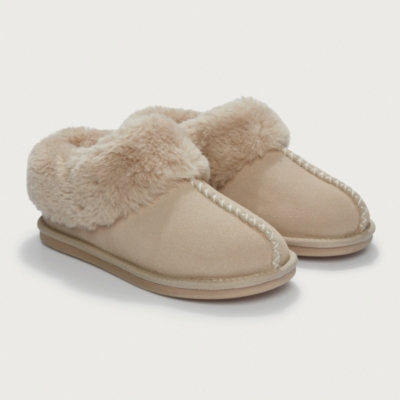 Suede Fur Trim Boot Slippers