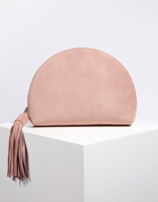 pale pink suede clutch bag