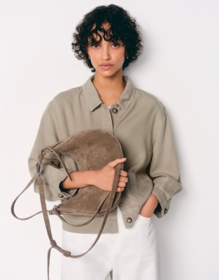 Suede Half Moon Shoulder Bag