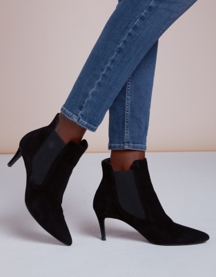 navy kitten heel boots
