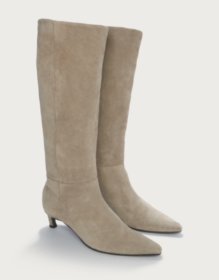 Suede Low Heel High Leg Pointed Boot - Neutral