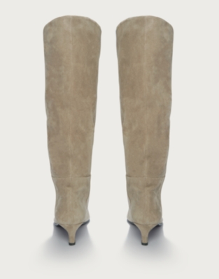 Suede Low Heel High Leg Pointed Boot - Neutral