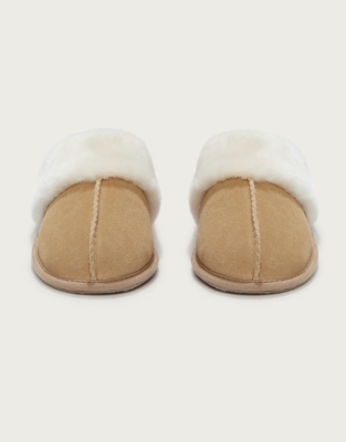 Suede Mule Slippers - Natural