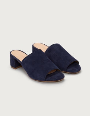 navy suede mules
