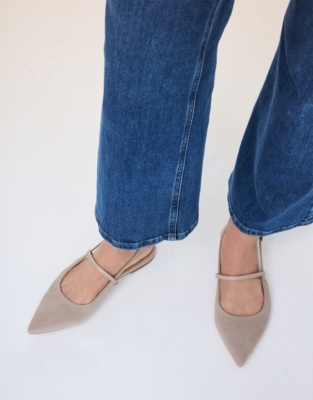 Suede Pointed Slingback Flat Shoe - Neutral