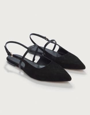 Suede Pointed Slingback Flat Shoe - Black