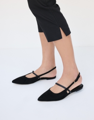 Suede Pointed Slingback Flat Shoe - Black