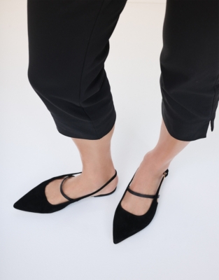 Suede Pointed Slingback Flat Shoe - Black