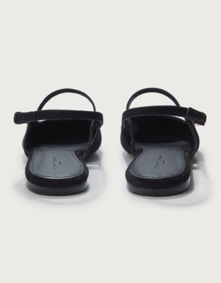 Suede Pointed Slingback Flat Shoe - Black