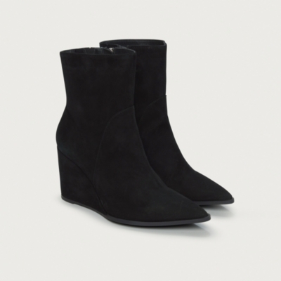 Suede Pointed Wedge Ankle Boots