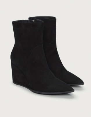 Suede Pointed Wedge Ankle Boots