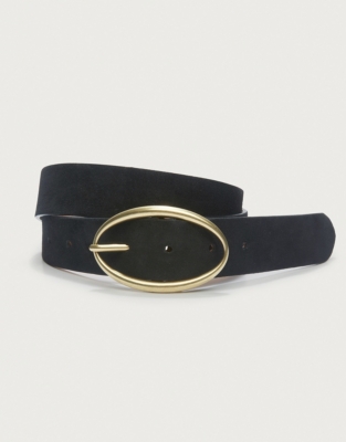 Suede Round Buckle Belt - Black