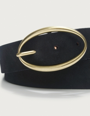 Suede Round Buckle Belt - Black