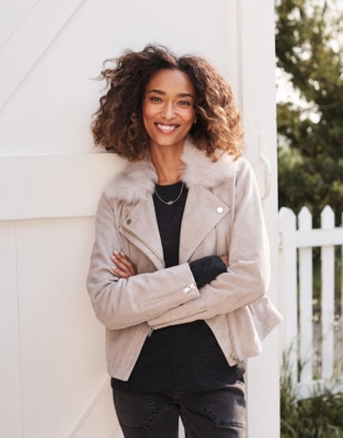 White company biker jacket sale