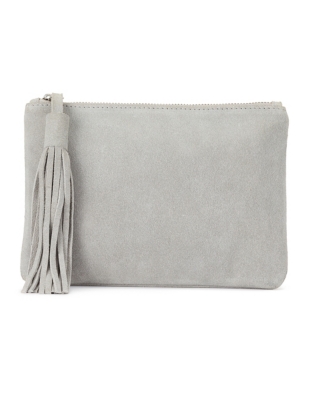 dove grey suede clutch bag